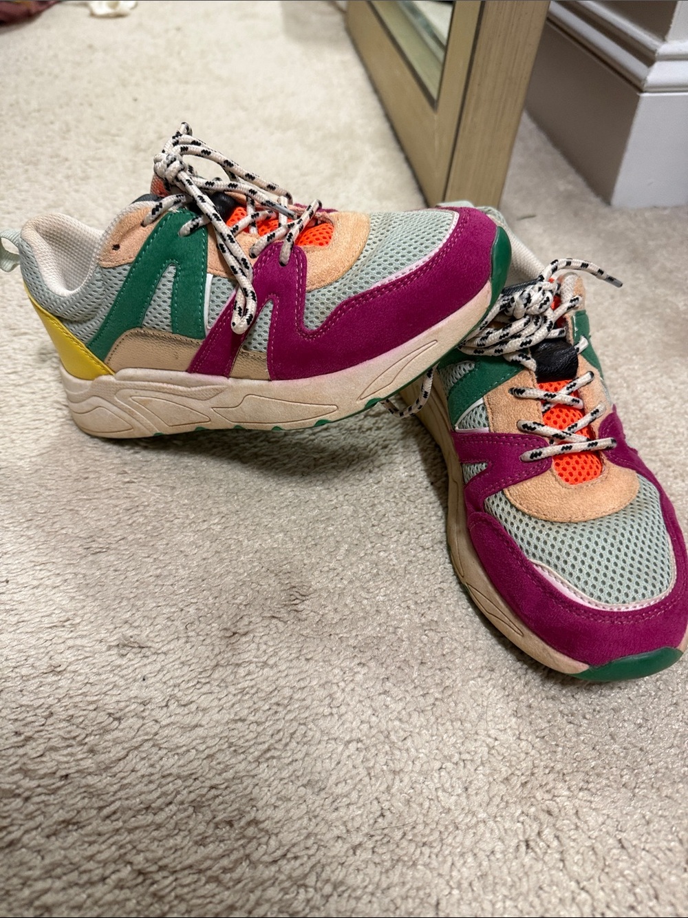 Multicolor Athletic Sneakers - Pink, Green & Orange